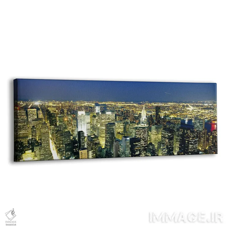 تابلو NYC, New York City, New York State, USA,نمای هوایی ساختمان‌های روشن در غروب، منهتن، نیویورک، ایالات متحده اثر پانورامیک ایمجز (استودیو عکاسی عریض) - نمای پرسپکتیو محصول