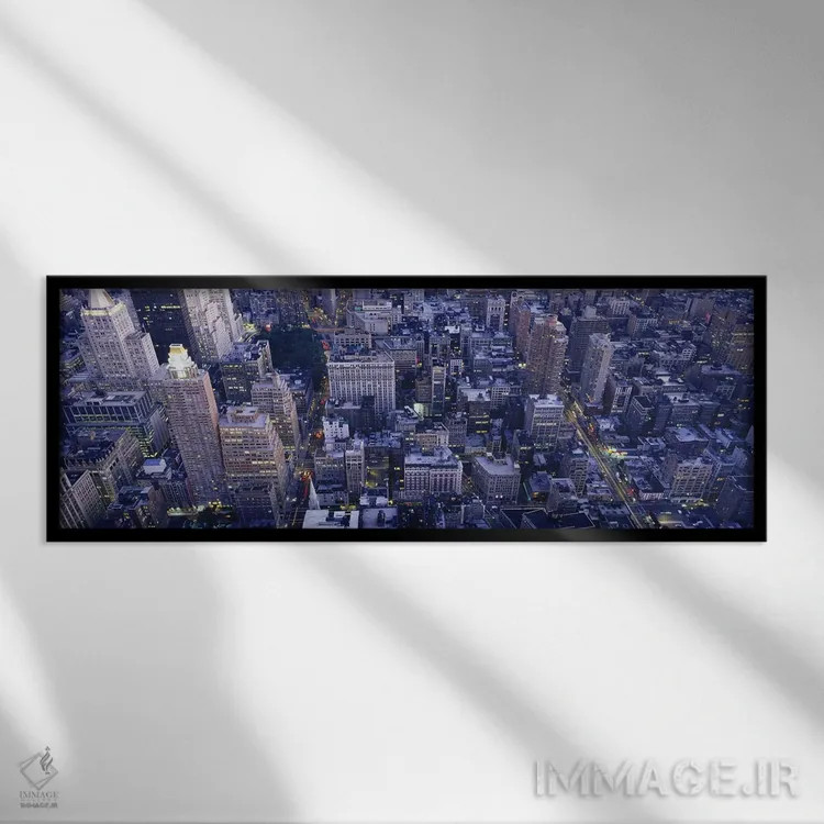 تابلو NYC, New York City, New York State, USA,نمای هوایی ساختمانهای شهر، منهتن، نیویورک، ایالات متحده اثر پانورامیک ایمجز (استودیو عکاسی عریض) - نمای قابدار مشکی