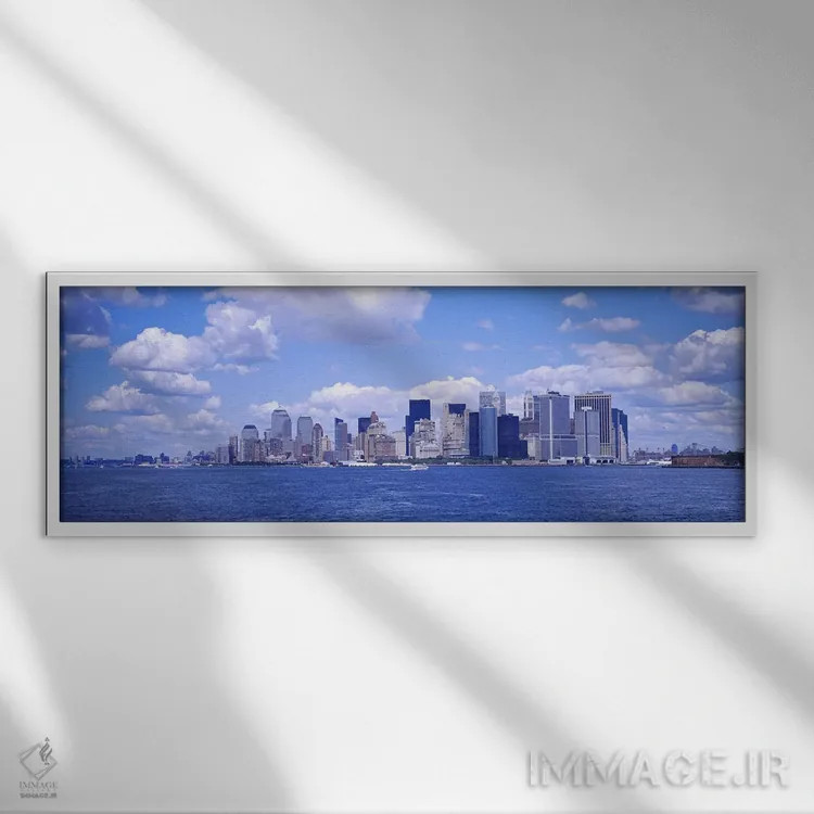 تابلو Manhattan, New York City, New York State, USA,آسمانخراشها در کنار آب، منهتن، نیویورک، ایالات متحده اثر پانورامیک ایمجز (استودیو عکاسی عریض) - نمای قابدار سفید