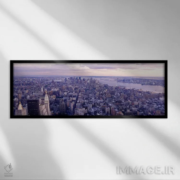 تابلو Manhattan, NYC, New York City, New York State, USA,منظرهٔ هوایی از بالای ساختمان امپایر استیت، منهتن، نیویورک، ایالات متحده اثر پانورامیک ایمجز (استودیو عکاسی عریض) - نمای قابدار مشکی