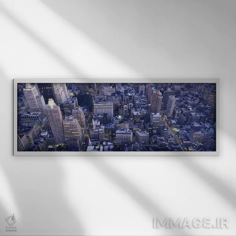تابلو NYC, New York City, New York State, USA,نمای هوایی ساختمانهای شهر، منهتن، نیویورک، ایالات متحده اثر پانورامیک ایمجز (استودیو عکاسی عریض) - نمای قابدار سفید