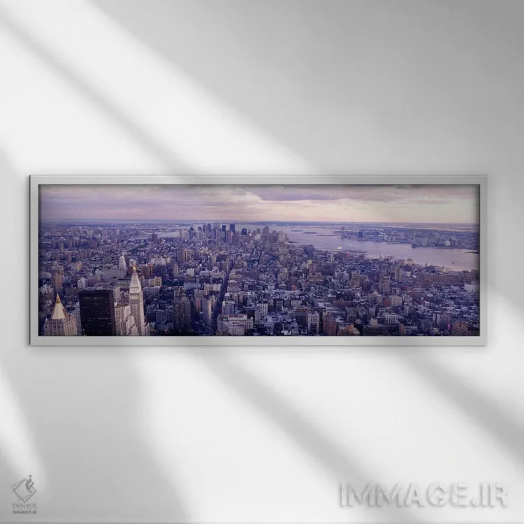 تابلو Manhattan, NYC, New York City, New York State, USA,منظرهٔ هوایی از بالای ساختمان امپایر استیت، منهتن، نیویورک، ایالات متحده اثر پانورامیک ایمجز (استودیو عکاسی عریض) - نمای قابدار سفید