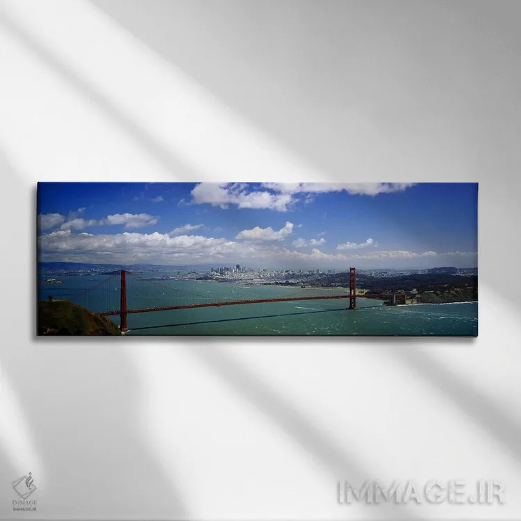 تابلو Golden Gate Bridge, San Francisco, California, USA,نمای زاویه بالا از پل معلق گلدن گیت بر فراز خلیج، سانفرانسیسکو، کالیفرنیا، ایالات متحده اثر پانورامیک ایمجز (استودیو عکاسی عریض) - نمای روبهرو روی دیوار
