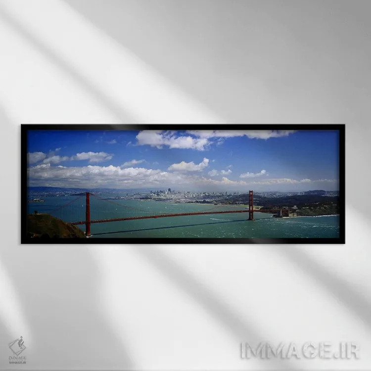 تابلو Golden Gate Bridge, San Francisco, California, USA,نمای زاویه بالا از پل معلق گلدن گیت بر فراز خلیج، سانفرانسیسکو، کالیفرنیا، ایالات متحده اثر پانورامیک ایمجز (استودیو عکاسی عریض) - نمای قابدار مشکی