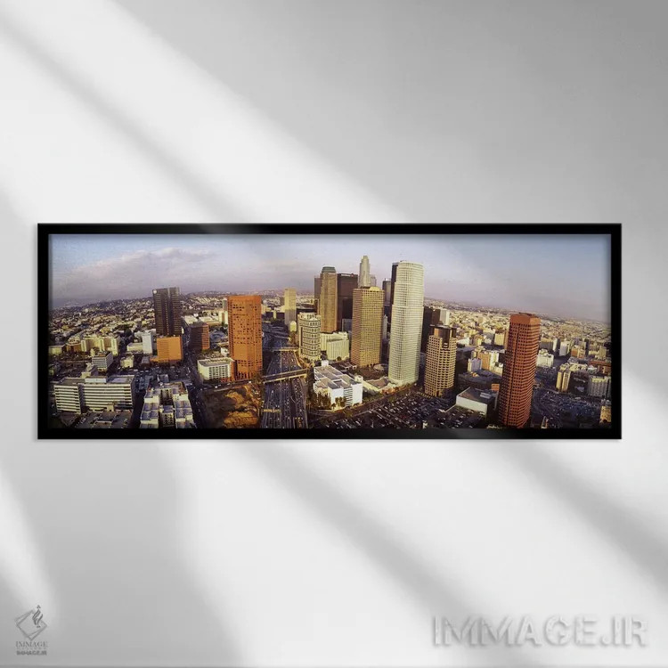 تابلو Los Angeles, California, USA,نمای زاویه بالا از منطقه مالی، لسآنجلس، کالیفرنیا، ایالات متحده اثر پانورامیک ایمجز (استودیو عکاسی عریض) - نمای قابدار مشکی
