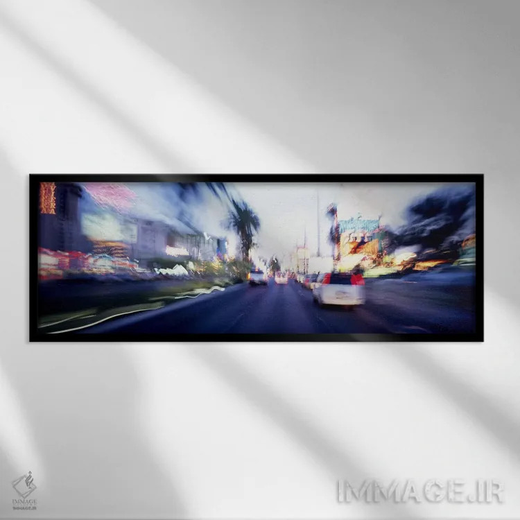 تابلو Las Vegas, Nevada, USA #4,منطقه استریپ در غروب، لاس وگاس، نوادا، ایالات متحده (نمونه ۴) اثر پانورامیک ایمجز (استودیو عکاسی عریض) - نمای قابدار مشکی