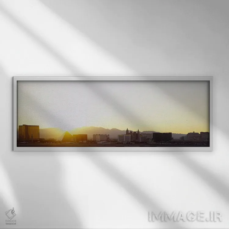 تابلو Las Vegas, Nevada, USA,طلوع آفتاب بر فراز شهر، لاس وگاس، نوادا، ایالات متحده اثر پانورامیک ایمجز (استودیو عکاسی عریض) - نمای قابدار سفید