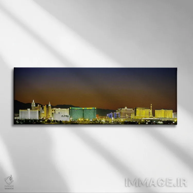 تابلو Las Vegas, Nevada, USA #2,ساختمانهای روشن در غروب، لاس وگاس، نوادا، ایالات متحده (نمونه ۲) اثر پانورامیک ایمجز (استودیو عکاسی عریض) - نمای روبهرو روی دیوار