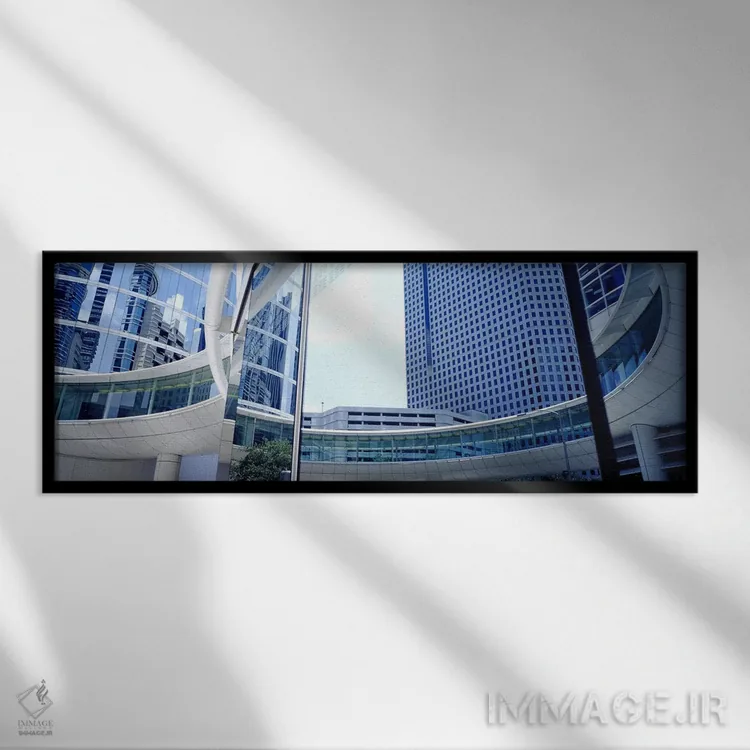تابلو Enron Center, Houston, Texas, USA,نمای زاویه پایین از آسمانخراشها، مرکز انرون، هیوستون، تگزاس، ایالات متحده اثر پانورامیک ایمجز (استودیو عکاسی عریض) - نمای قابدار مشکی