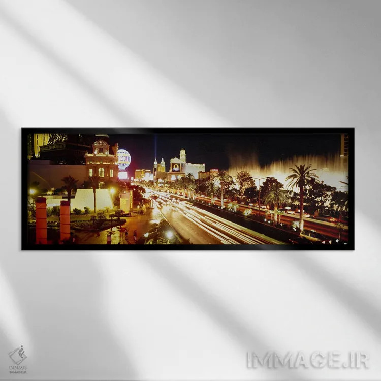 تابلو Las Vegas, Nevada, USA #2,ساختمانهای روشن در شب، لاس وگاس، نوادا، ایالات متحده (نمونه ۲) اثر پانورامیک ایمجز (استودیو عکاسی عریض) - نمای قابدار مشکی