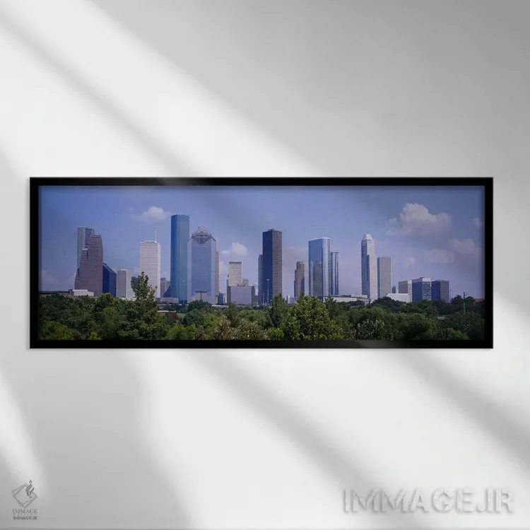 تابلو Texas, USA,ساختمانها در شهر، هیوستون، تگزاس، ایالات متحده اثر پانورامیک ایمجز (استودیو عکاسی عریض) - نمای قابدار مشکی