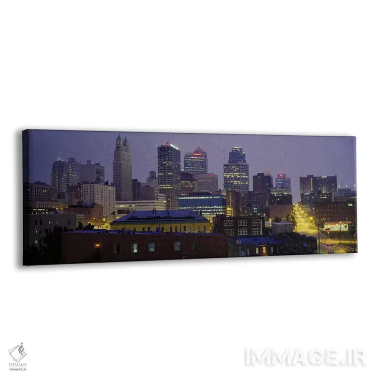 تابلو Missouri, USA,ساختمانهای روشن در غروب، کانزاس سیتی، میزوری، ایالات متحده اثر پانورامیک ایمجز (استودیو عکاسی عریض) - نمای پرسپکتیو محصول
