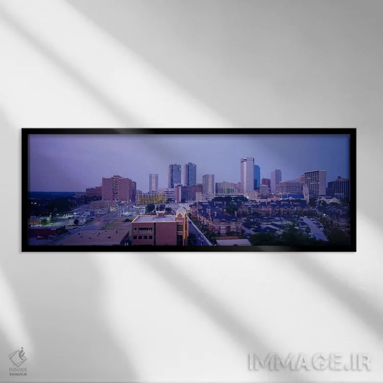 تابلو Texas, USA,نمای زاویه بالا از شهر، فورت ورث، تگزاس، ایالات متحده اثر پانورامیک ایمجز (استودیو عکاسی عریض) - نمای قابدار مشکی