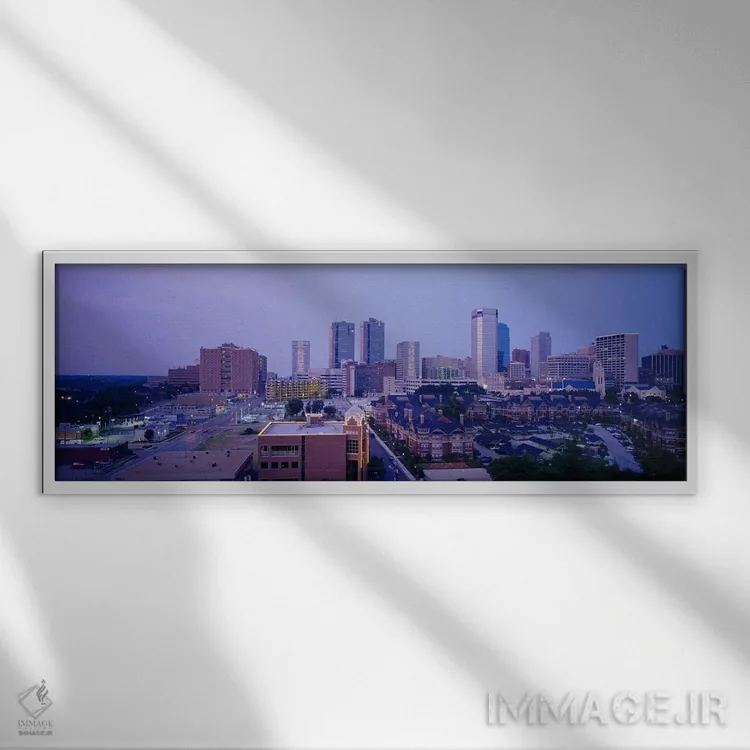 تابلو Texas, USA,نمای زاویه بالا از شهر، فورت ورث، تگزاس، ایالات متحده اثر پانورامیک ایمجز (استودیو عکاسی عریض) - نمای قابدار سفید