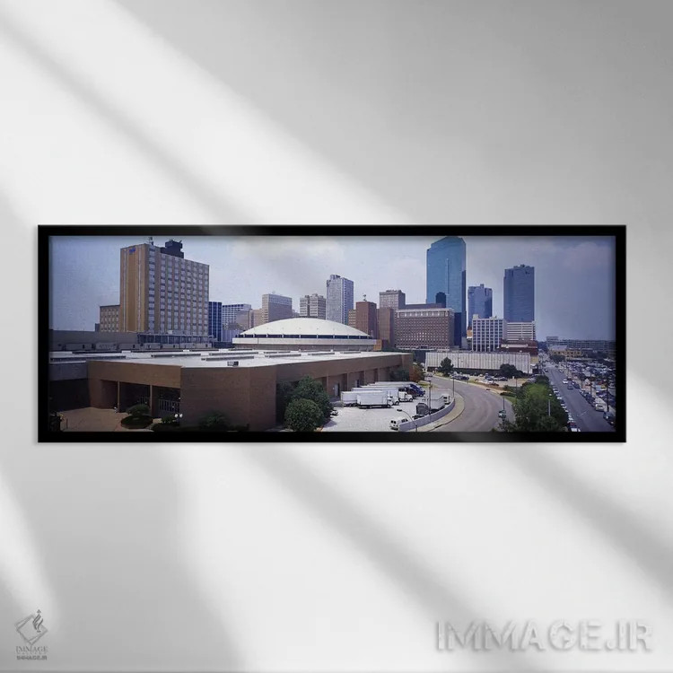 تابلو Texas, USA,نمای زاویه بالا از ساختمانهای اداری شهر، دالاس، تگزاس، ایالات متحده اثر پانورامیک ایمجز (استودیو عکاسی عریض) - نمای قابدار مشکی