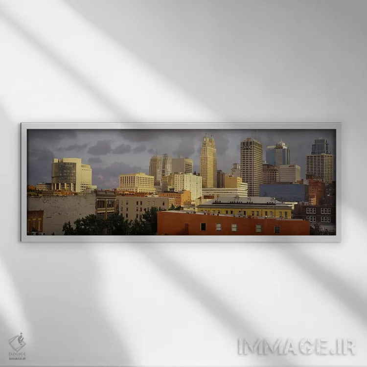 تابلو Missouri, USA,ساختمانها در شهر، کانزاس سیتی، میزوری، ایالات متحده اثر پانورامیک ایمجز (استودیو عکاسی عریض) - نمای قابدار سفید