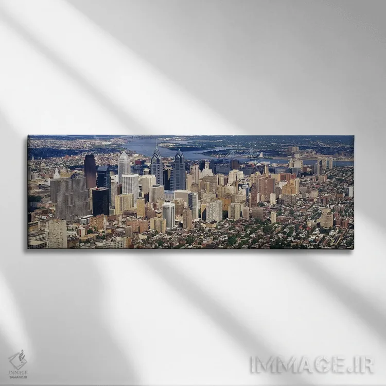 تابلو Philadelphia, Pennsylvania, USA #2,نمای هوایی از شهر، فیلادلفیا، پنسیلوانیا، ایالات متحده (نمونه ۲) اثر پانورامیک ایمجز (استودیو عکاسی عریض) - نمای روبهرو روی دیوار