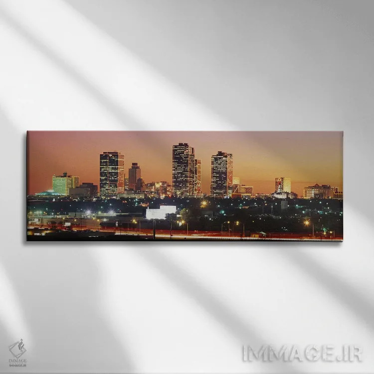 تابلو Fort Worth, Texas, USA,ساختمانهای روشن در غروب، فورت ورث، تگزاس، ایالات متحده اثر پانورامیک ایمجز (استودیو عکاسی عریض) - نمای روبهرو روی دیوار
