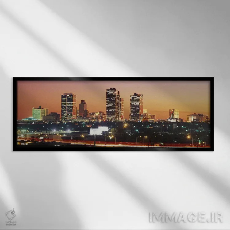 تابلو Fort Worth, Texas, USA,ساختمانهای روشن در غروب، فورت ورث، تگزاس، ایالات متحده اثر پانورامیک ایمجز (استودیو عکاسی عریض) - نمای قابدار مشکی