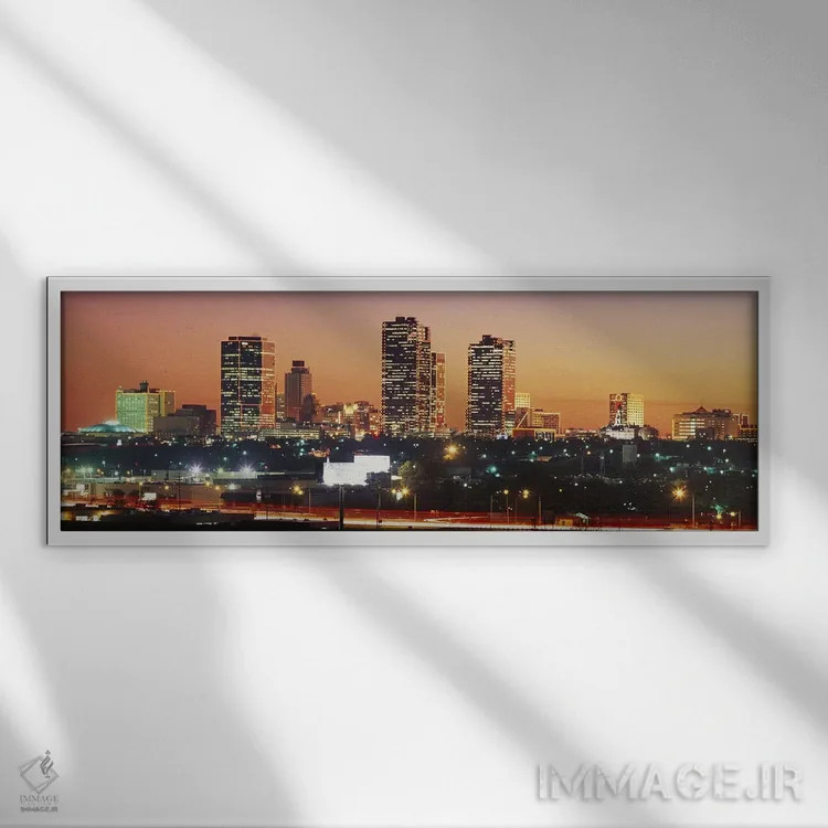 تابلو Fort Worth, Texas, USA,ساختمانهای روشن در غروب، فورت ورث، تگزاس، ایالات متحده اثر پانورامیک ایمجز (استودیو عکاسی عریض) - نمای قابدار سفید