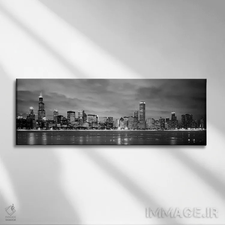 تابلو Chicago, Illinois, USA,ساختمانها در کنار آب، شیکاگو، ایلینوی، ایالات متحده اثر پانورامیک ایمجز (استودیو عکاسی عریض) - نمای روبهرو روی دیوار