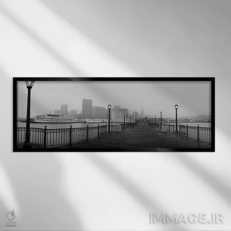 تابلو California, USA,چراغهای خیابانی روی یک پل، سانفرانسیسکو، کالیفرنیا، ایالات متحده اثر پانورامیک ایمجز (استودیو عکاسی عریض) - نمای قابدار مشکی