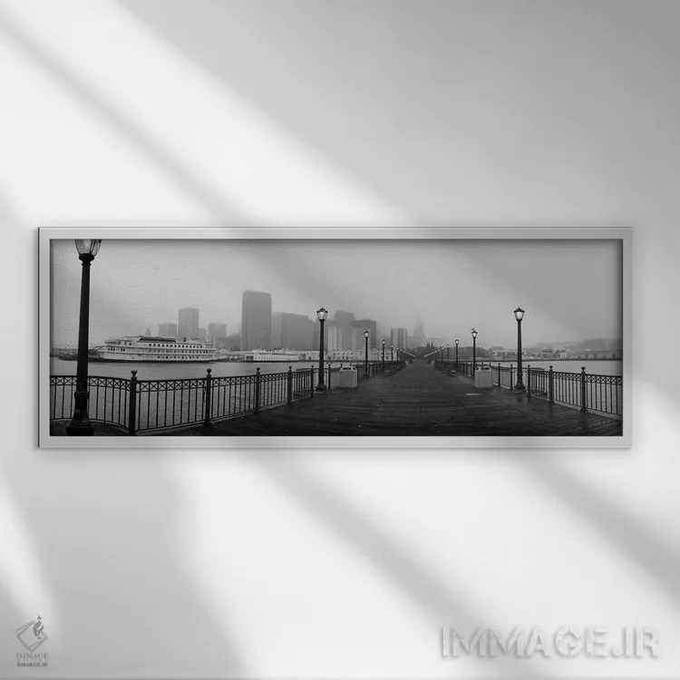 تابلو California, USA,چراغهای خیابانی روی یک پل، سانفرانسیسکو، کالیفرنیا، ایالات متحده اثر پانورامیک ایمجز (استودیو عکاسی عریض) - نمای قابدار سفید