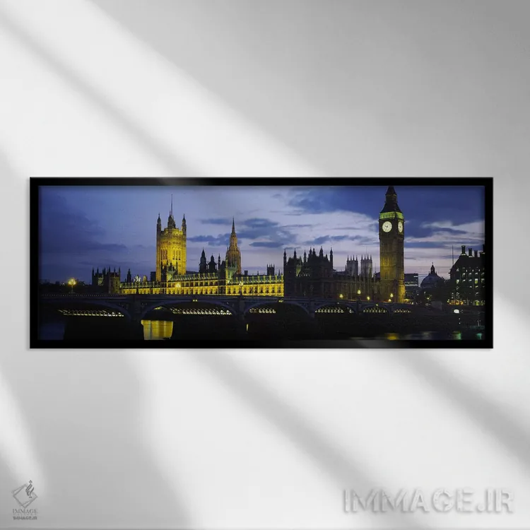 تابلو London, England, United Kingdom,کاخ وستمینستر در شب، لندن، انگلستان، بریتانیا اثر پانورامیک ایمجز (استودیو عکاسی عریض) - نمای قابدار مشکی