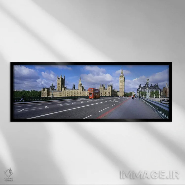 تابلو ساختمان پارلمان و بیگ بن لندن، انگلستان اثر پانورامیک ایمجز (استودیو عکاسی عریض) - نمای قابدار مشکی