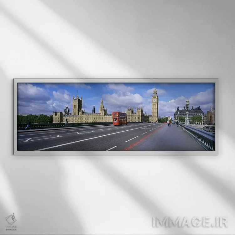 تابلو ساختمان پارلمان و بیگ بن لندن، انگلستان اثر پانورامیک ایمجز (استودیو عکاسی عریض) - نمای قابدار سفید