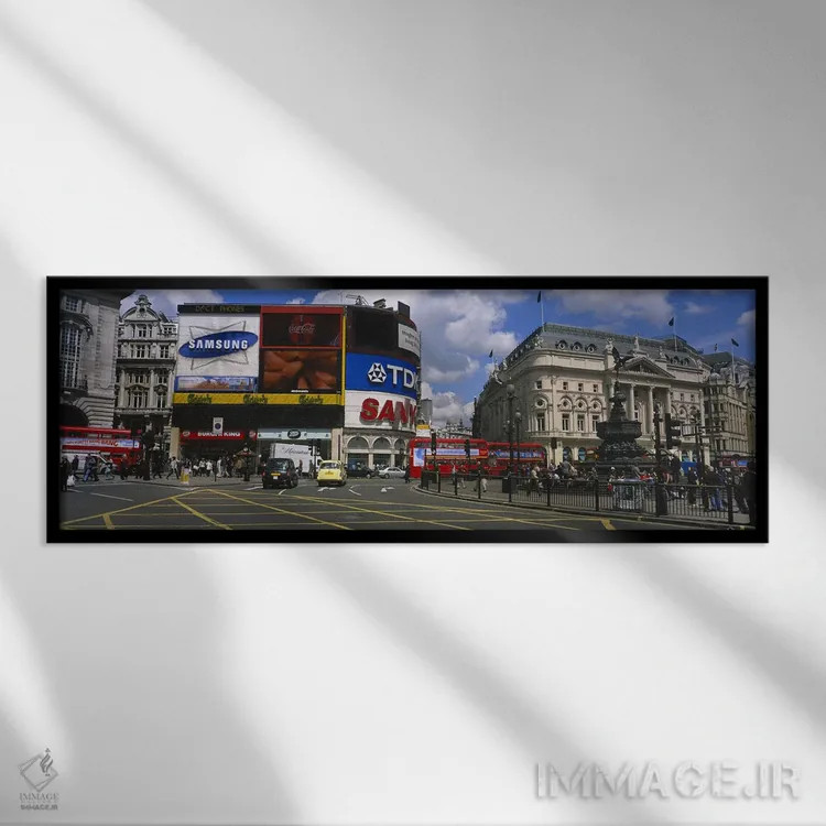 تابلو Piccadilly Circus, London, England, United Kingdom,صحنه روزانه اول، پیکادلی سرکس، لندن، انگلستان، بریتانیا اثر پانورامیک ایمجز (استودیو عکاسی عریض) - نمای قابدار مشکی