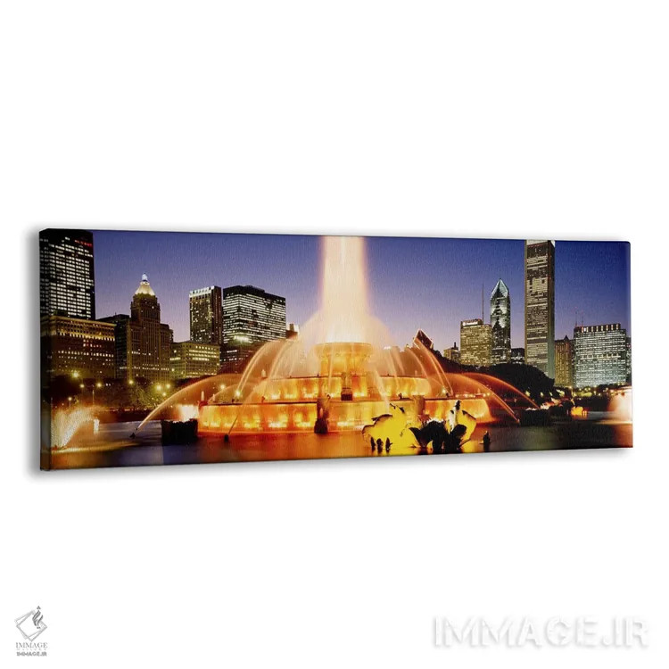 تابلو Chicago, Cook County, Illinois, USA,فواره باکینگهام در وقت غروب، شیکاگو، شهرستان کوک، ایلینوی، آمریکا اثر پانورامیک ایمجز (استودیو عکاسی عریض) - نمای پرسپکتیو محصول
