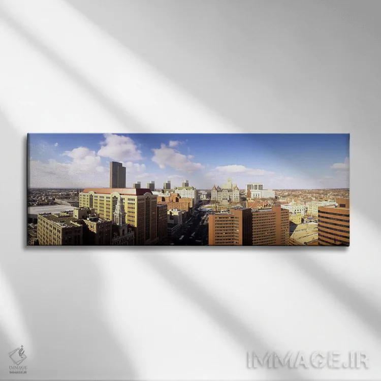 تابلو Albany, New York, USA,نمای شهری ابری، آلبانی، نیویورک، آمریکا اثر پانورامیک ایمجز (استودیو عکاسی عریض) - نمای روبهرو روی دیوار
