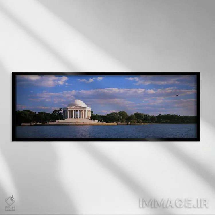 تابلو Jefferson Memorial, Washington DC, District Of Columbia, USA,بنای یادبود در کنار آب، یادبود جفرسون، واشنگتن دیسی، ایالات متحده آمریکا اثر پانورامیک ایمجز (استودیو عکاسی عریض) - نمای قابدار مشکی