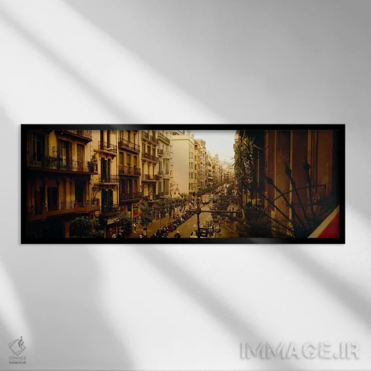 تابلو Barcelona, Catalonia, Spain,چشمانداز شهری بارسلونا، کاتالونیا، اسپانیا اثر پانورامیک ایمجز (استودیو عکاسی عریض) - نمای قابدار مشکی