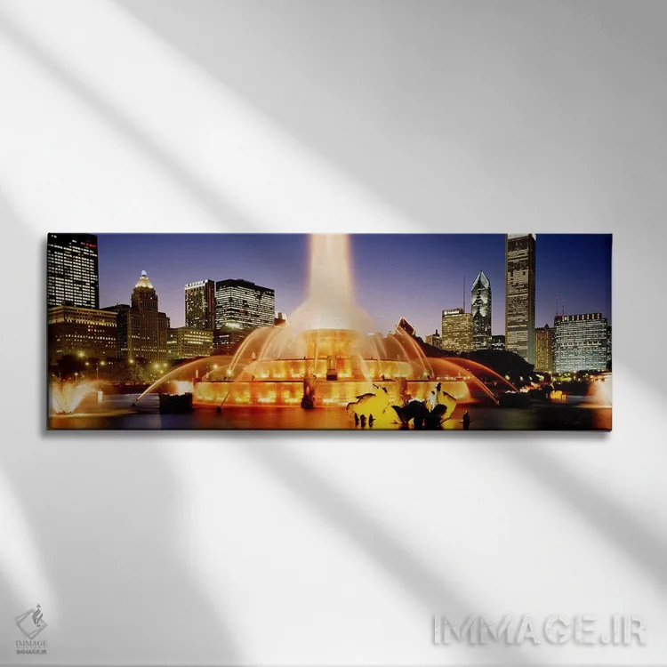 تابلو Chicago, Cook County, Illinois, USA,فواره باکینگهام در وقت غروب، شیکاگو، شهرستان کوک، ایلینوی، آمریکا اثر پانورامیک ایمجز (استودیو عکاسی عریض) - نمای روبهرو روی دیوار