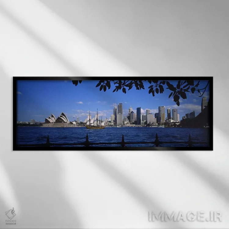 تابلو Sydney, New South Wales, Australia,نمای آسمانخط مرکز شهر و خانه اپرای سیدنی، سیدنی، نیوساوتولز، استرالیا اثر پانورامیک ایمجز (استودیو عکاسی عریض) - نمای قابدار مشکی