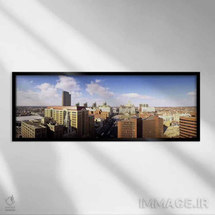 تابلو Albany, New York, USA,نمای شهری ابری، آلبانی، نیویورک، آمریکا اثر پانورامیک ایمجز (استودیو عکاسی عریض) - نمای قابدار مشکی