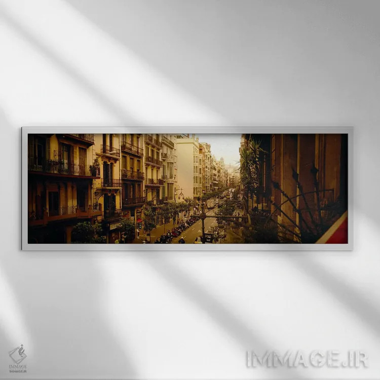 تابلو Barcelona, Catalonia, Spain,چشمانداز شهری بارسلونا، کاتالونیا، اسپانیا اثر پانورامیک ایمجز (استودیو عکاسی عریض) - نمای قابدار سفید