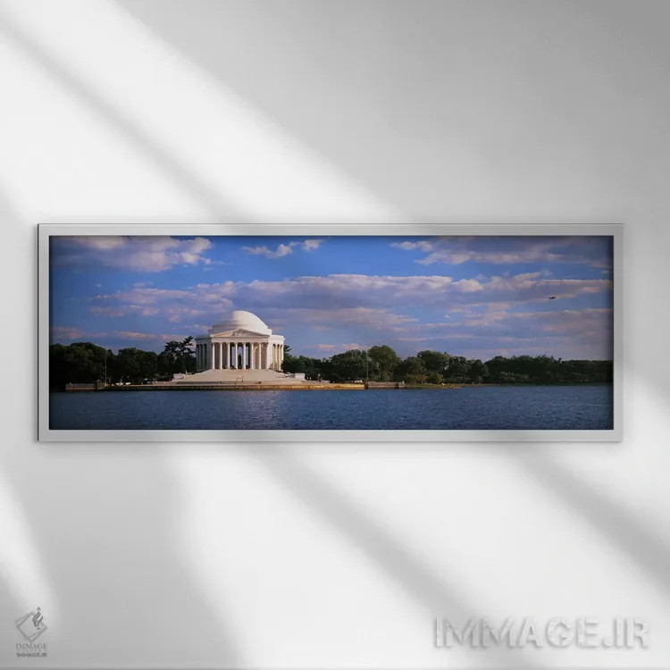 تابلو Jefferson Memorial, Washington DC, District Of Columbia, USA,بنای یادبود در کنار آب، یادبود جفرسون، واشنگتن دیسی، ایالات متحده آمریکا اثر پانورامیک ایمجز (استودیو عکاسی عریض) - نمای قابدار سفید