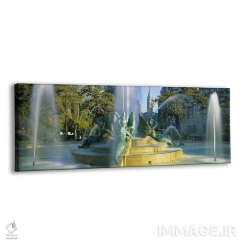 تابلو Logan Circle, City Hall, Philadelphia, Pennsylvania, USA,فواره در مقابل ساختمان، لوگان سیرکل، شهرداری، فیلادلفیا، پنسیلوانیا، آمریکا اثر پانورامیک ایمجز (استودیو عکاسی عریض) - نمای پرسپکتیو محصول