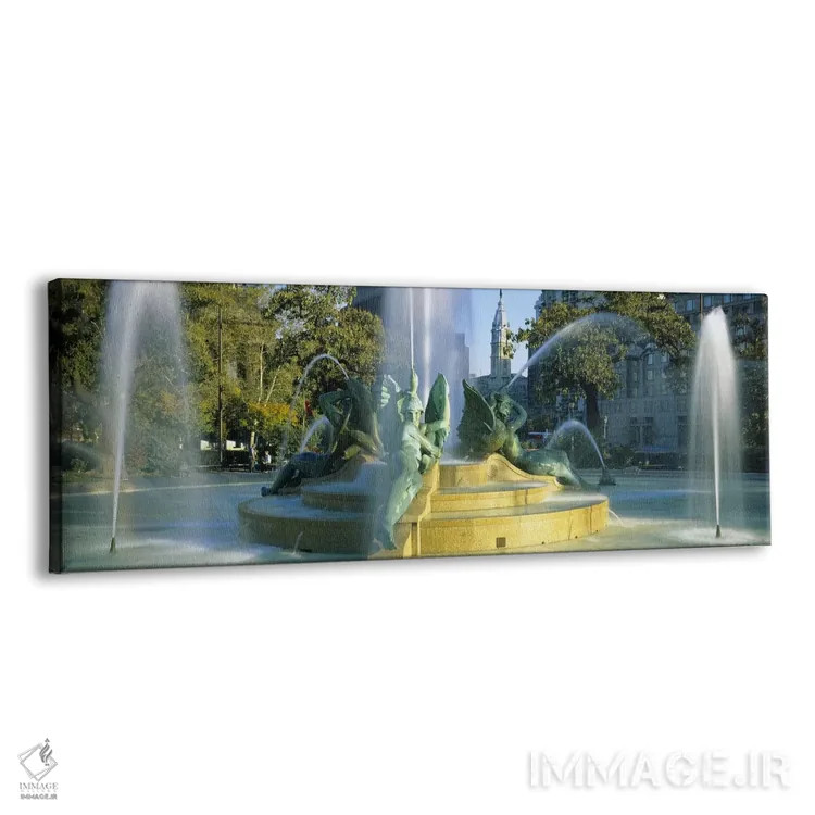 تابلو Logan Circle, City Hall, Philadelphia, Pennsylvania, USA,فواره در مقابل ساختمان، لوگان سیرکل، شهرداری، فیلادلفیا، پنسیلوانیا، آمریکا اثر پانورامیک ایمجز (استودیو عکاسی عریض) - نمای پرسپکتیو محصول