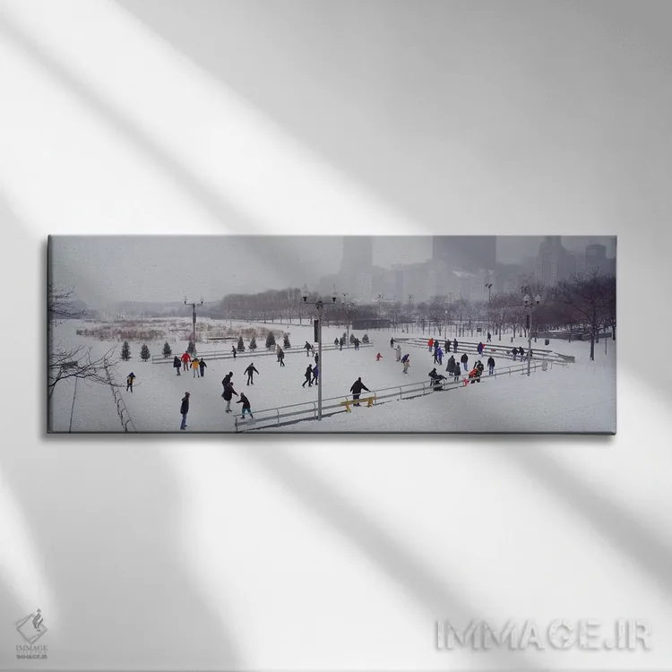 تابلو Bicentennial Park, Chicago, Cook County, Illinois, USA,گروهی از افراد در حال اسکیت روی یخ در پارک، بایسنتنیال پارک، شیکاگو، ایلینوی، آمریکا اثر پانورامیک ایمجز (استودیو عکاسی عریض) - نمای روبهرو روی دیوار