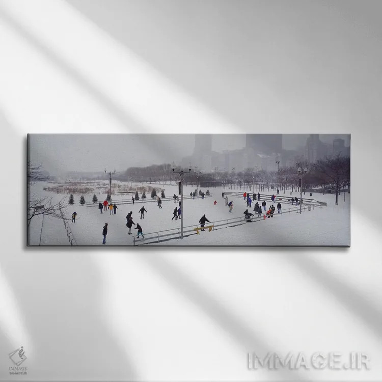 تابلو Bicentennial Park, Chicago, Cook County, Illinois, USA,گروهی از افراد در حال اسکیت روی یخ در پارک، بایسنتنیال پارک، شیکاگو، ایلینوی، آمریکا اثر پانورامیک ایمجز (استودیو عکاسی عریض) - نمای روبهرو روی دیوار