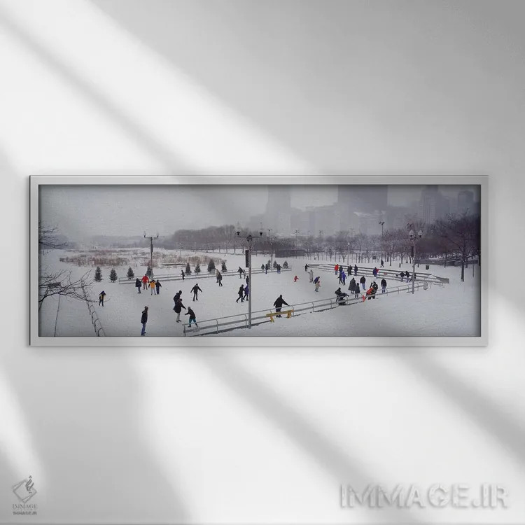 تابلو Bicentennial Park, Chicago, Cook County, Illinois, USA,گروهی از افراد در حال اسکیت روی یخ در پارک، بایسنتنیال پارک، شیکاگو، ایلینوی، آمریکا اثر پانورامیک ایمجز (استودیو عکاسی عریض) - نمای قابدار سفید