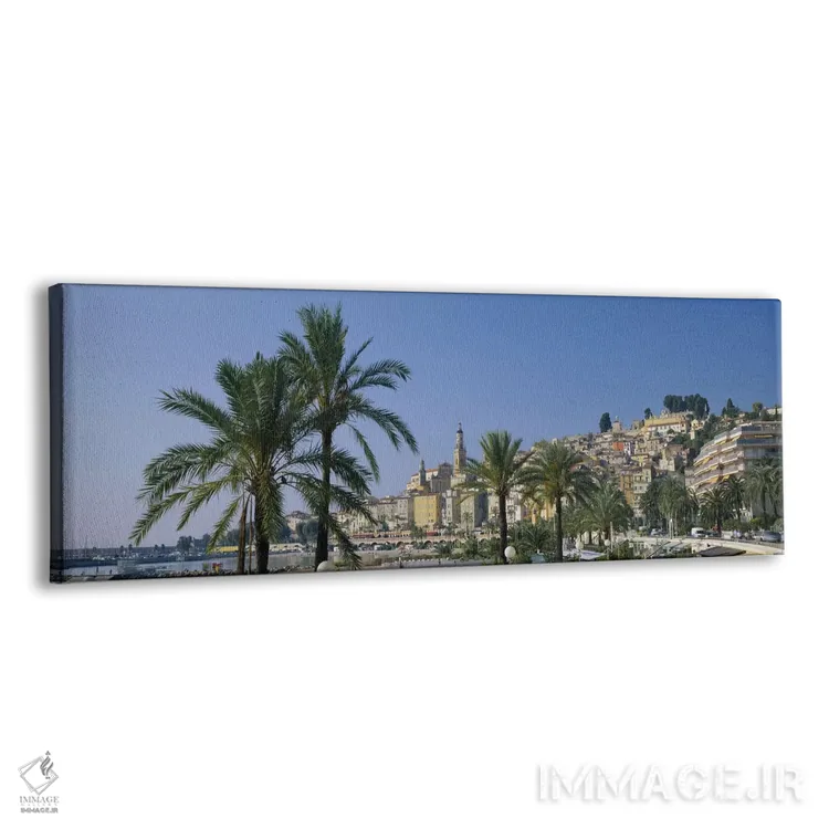 تابلو Menton, France,ساختمان در کنار ساحل، منتون، فرانسه اثر پانورامیک ایمجز (استودیو عکاسی عریض) - نمای پرسپکتیو محصول