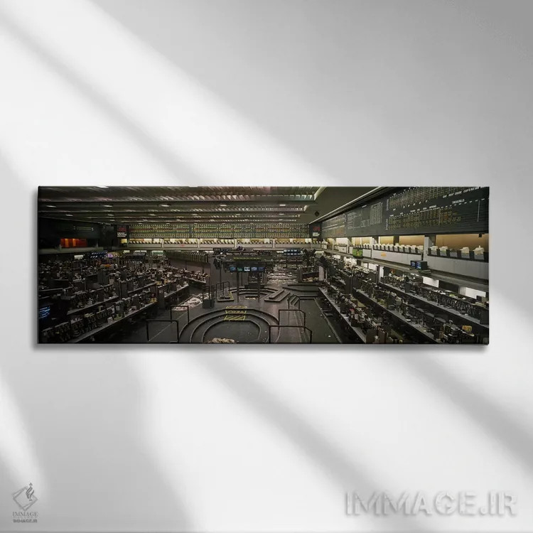 تابلو Chicago Mercantile Exchange, Chicago, Illinois, USA,محوطههای خالی پس از پایان ساعات معاملاتی، بورس کالای شیکاگو، شیکاگو، ایلینوی، آمریکا اثر پانورامیک ایمجز (استودیو عکاسی عریض) - نمای روبهرو روی دیوار