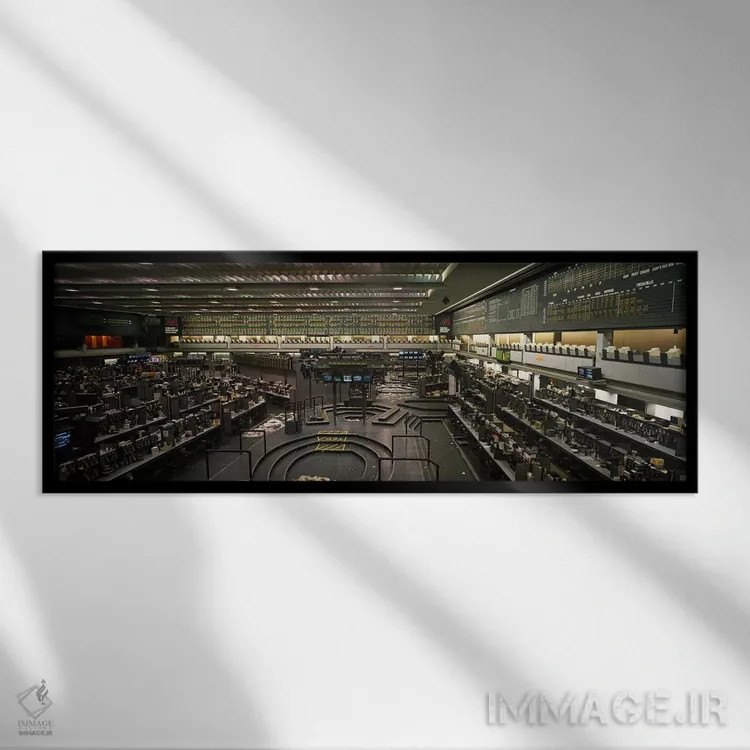 تابلو Chicago Mercantile Exchange, Chicago, Illinois, USA,محوطههای خالی پس از پایان ساعات معاملاتی، بورس کالای شیکاگو، شیکاگو، ایلینوی، آمریکا اثر پانورامیک ایمجز (استودیو عکاسی عریض) - نمای قابدار مشکی