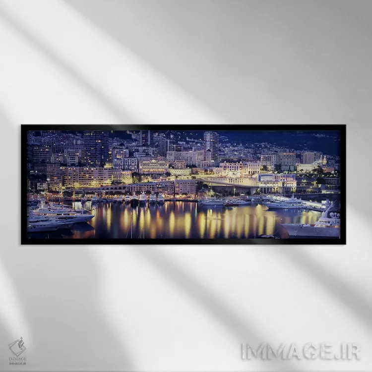تابلو بندر مونت کارلو، موناکو اثر پانورامیک ایمجز (استودیو عکاسی عریض) - نمای قابدار مشکی