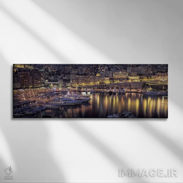 تابلو La Condamine District, Monaco,بندر هرکولس در شب، منطقه لا کندامین، موناکو اثر پانورامیک ایمجز (استودیو عکاسی عریض) - نمای روبهرو روی دیوار